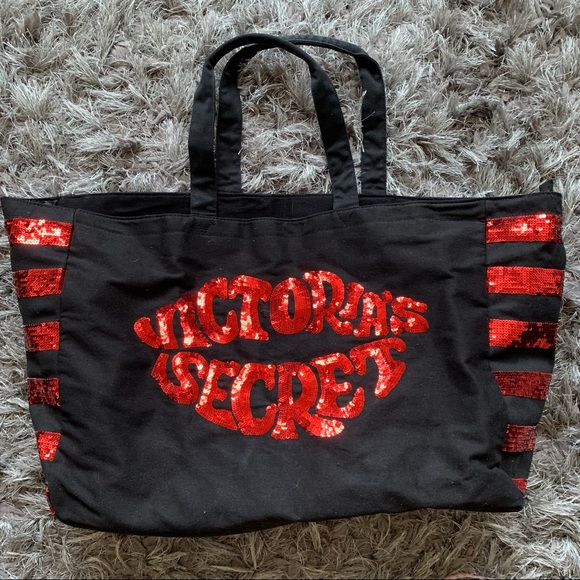 Victoria's Secret Handbags - victoria's secret large tote bag sequins black red